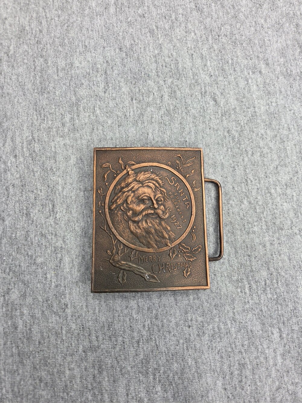 Vintage Santa Claus for President 1927 Belt Buckle Solid Brass 1970s Christmas